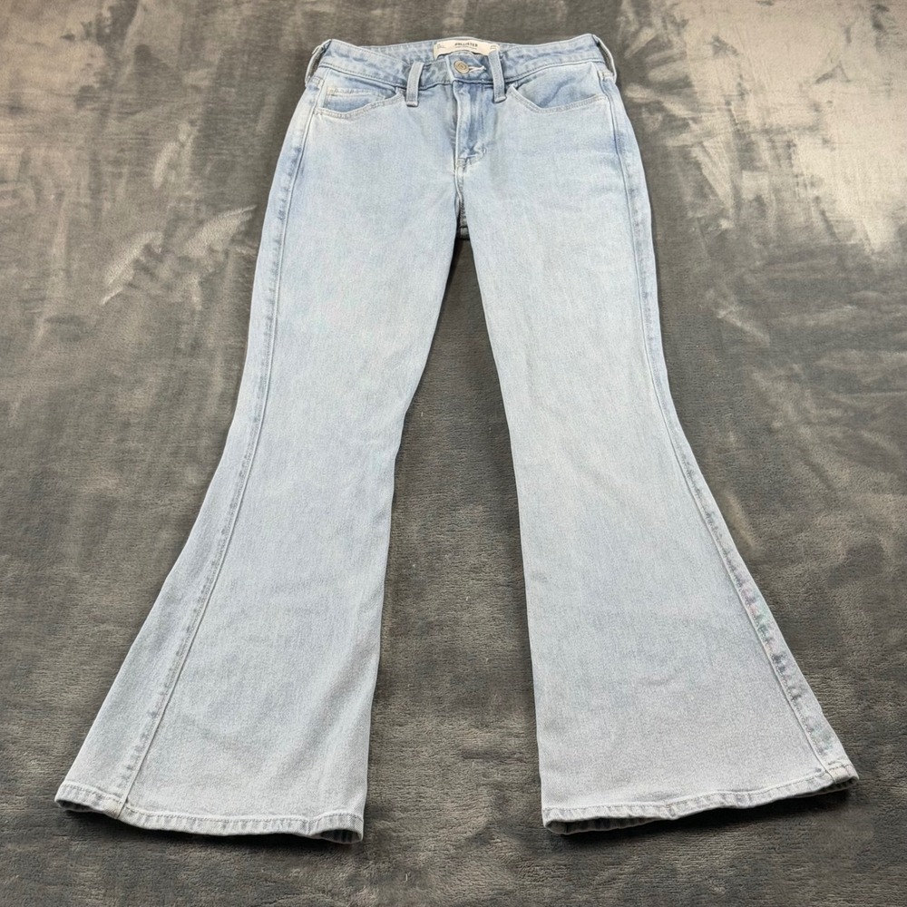 Hollister High Rise Flare Jeans Light Wash Blue W26 Short Heart Embroidery 2S